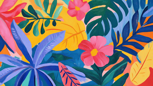 Papier peint jungle et fleurs Fleurs roses et plantes colorees