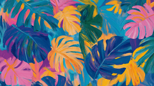 Papier peint jungle et fleurs Mix de feuilles monsteras