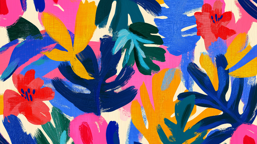 Papier peint jungle et fleurs Peinture à l'huile coloree