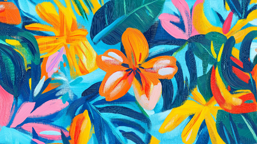 Papier peint jungle et fleurs Peinture à l'huile exotique