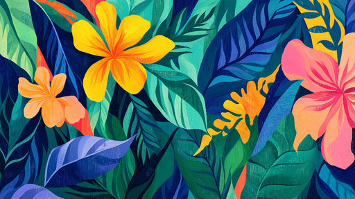 Papier peint jungle et fleurs Vegetation tropicale coloree