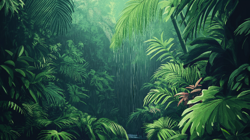 Papier peint jungle Étendue luxuriante de feuillages tropicaux sous la pluie