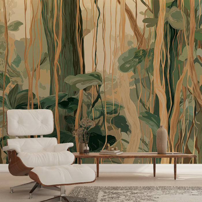Papier peint jungle | Feuillage luxuriant et lianes élégantes