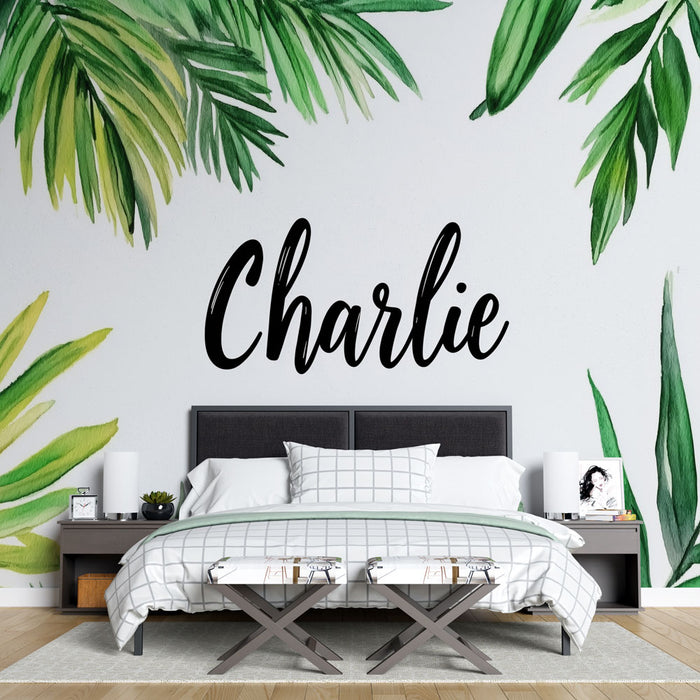 Papier peint jungle | Feuilles tropicales autour du prénom Charlie