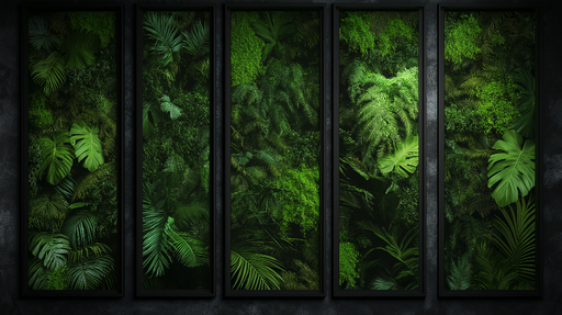 Papier peint jungle imitation tableau Un véritable écrin de verdure avec des feuilles luxuriantes