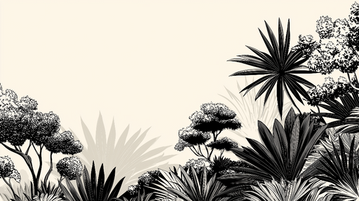 Papier peint jungle monochrome Feuillages exotiques dessinés à la main sur fond clair