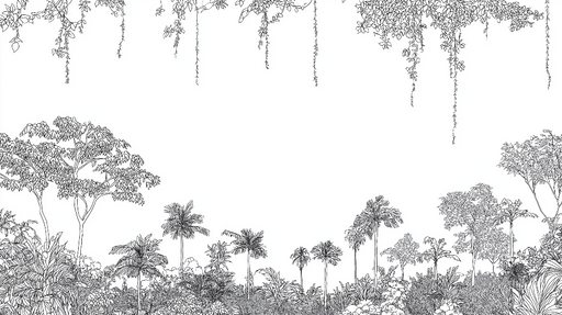 Papier peint jungle monochrome Motifs de feuillage et d'arbres en noir et blanc