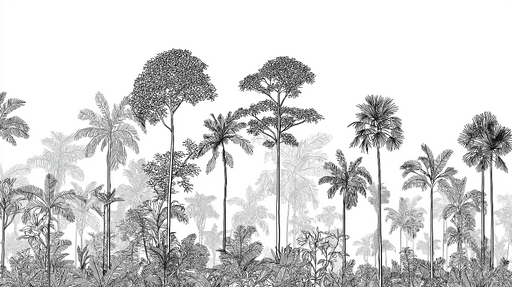 Papier peint jungle monochrome Un paysage luxuriant de palmiers en noir et blanc