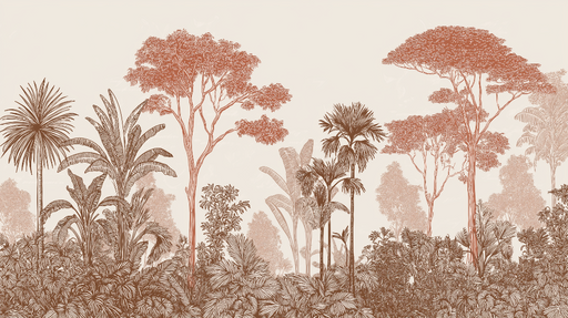 Papier peint jungle Motif botanique dans des tons chauds et doux