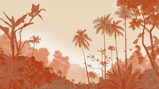 Papier peint jungle Motif luxuriant de palmiers et plantes tropicales en teintes ocres