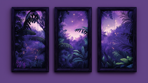 Papier peint jungle nocturne Fôrets luxuriantes et étoiles scintillantes