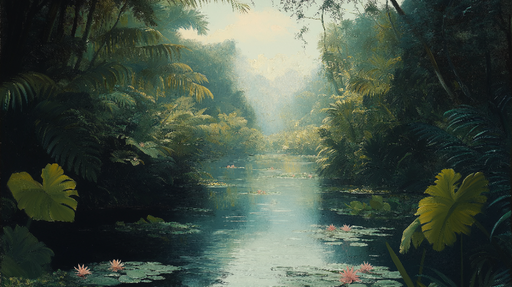 Papier peint jungle paisible Reflet tranquille d'un lac entouré de feuillage luxuriant