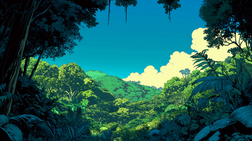 Papier peint jungle Paysage luxuriant avec verdure vibrante et ciel bleu
