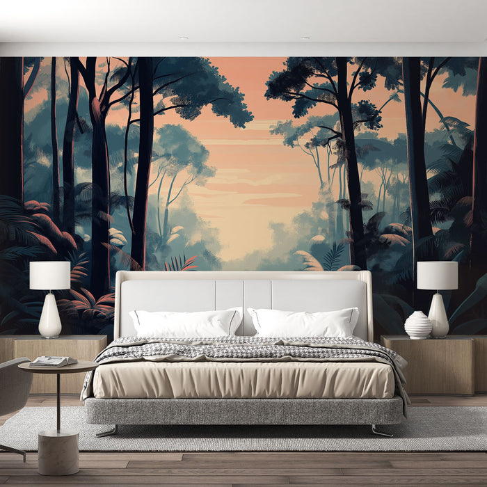 Papier peint jungle | Paysage tropical avec feuillage luxuriant