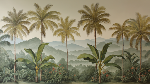 Papier peint jungle Paysage tropical avec palmiers et feuillage luxuriant