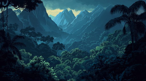 Papier peint jungle Paysage tropical et montagnes majestueuses
