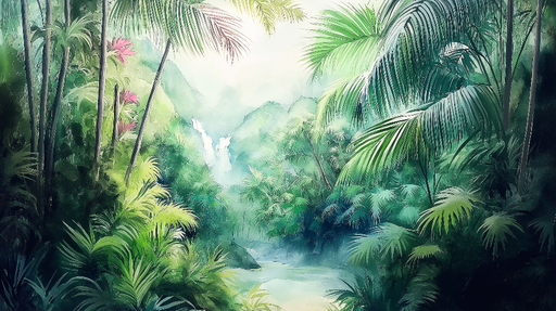 Papier peint jungle Paysage tropical luxuriant avec cascades