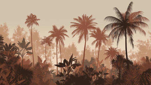 Papier peint jungle Silhouettes de palmiers dans des teintes chaudes