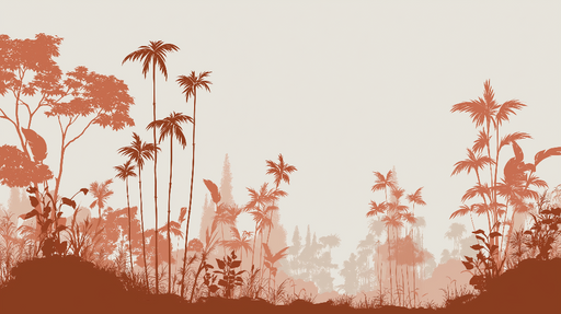 Papier peint jungle Silhouettes de palmiers et feuillage en tons ocres