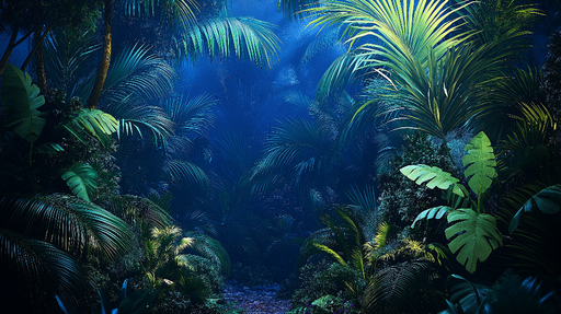Papier peint jungle Somptueux feuillage tropical sous un éclairage mystérieux