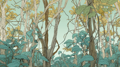 Papier peint jungle stylisé Feuilles luxuriantes dans des nuances apaisantes