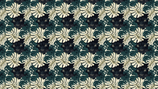 Papier peint jungle Têtes de panthères cachées parmi des feuilles luxuriantes