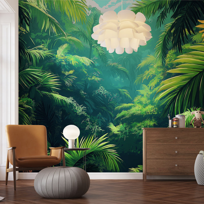 Papier peint jungle tropicale | Feuillage luxuriant et touche florale