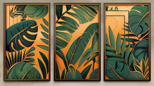 Papier peint jungle tropicale Feuilles luxuriantes sur fond doré éclatant