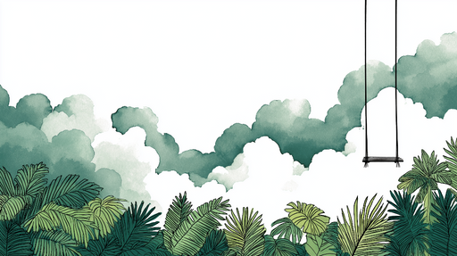Papier peint jungle tropicale Feuilles vertes luxuriantes et nuages doux