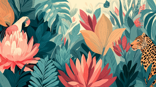 Papier peint jungle tropicale Motifs floraux et animaux exotiques