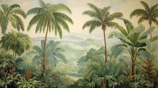 Papier peint jungle tropicale Palmiers majestueux et feuillage luxuriant