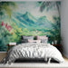 Papier peint jungle tropicale avec paysage luxuriant, rivières et montagnes pour chambre moderne