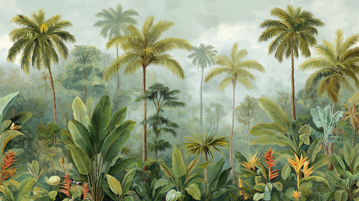 Papier peint jungle tropicale Plantes luxuriantes et palmiers majestueux