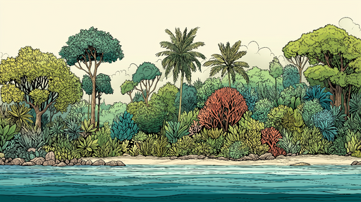 Papier peint jungle tropicale Un paysage luxuriant de végétation tropicale et de palmiers