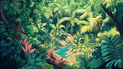 Papier peint jungle Un motif luxuriant de verdure et d'eau douce