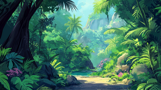 Papier peint jungle Une scène vibrante de végétation tropicale luxuriante