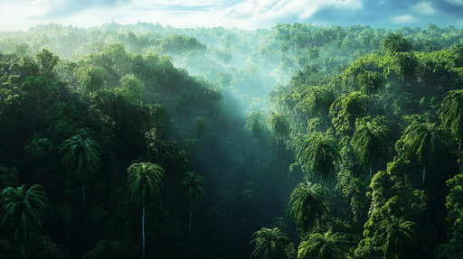 Papier peint jungle Vaste forêt tropicale avec lumière diffuse