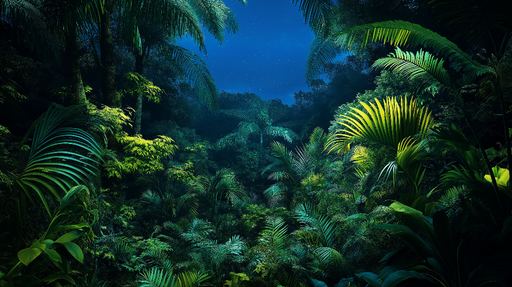 Papier peint jungle Végétation luxuriante sous un ciel étoilé