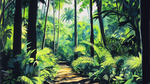 Papier peint jungle verdoyante Sentier au cœur d'une forêt tropicale luxuriante