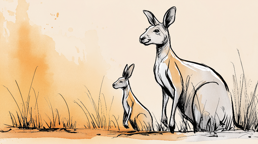 Papier peint kangourous Illustrations délicates de kangourous sur un fond doux