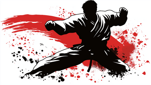 Papier peint karate Kata sur fond d'eclats rouge et noir