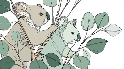 Papier peint koala Deux adorables koalas entourés de feuillage délicat