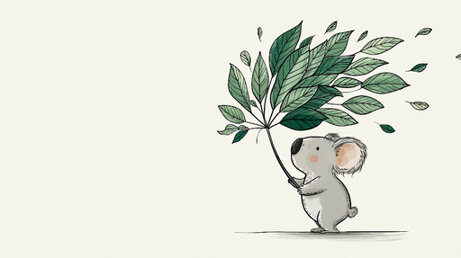 Papier peint koala et feuilles Un adorable koala tenant une grande branche feuillue