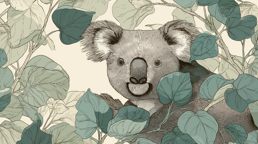 Papier peint koala Illustration d'un koala entouré de feuilles