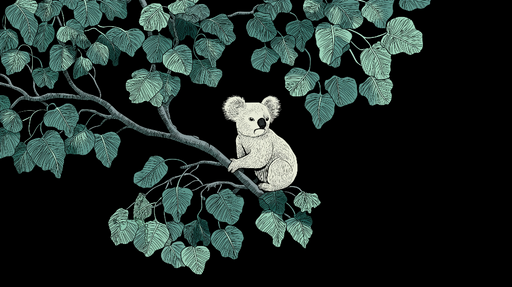 Papier peint koala Un adorable koala perché sur une branche, entouré de feuilles élégantes