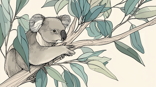 Papier peint koala Un koala adorant perché sur une branche d'eucalyptus