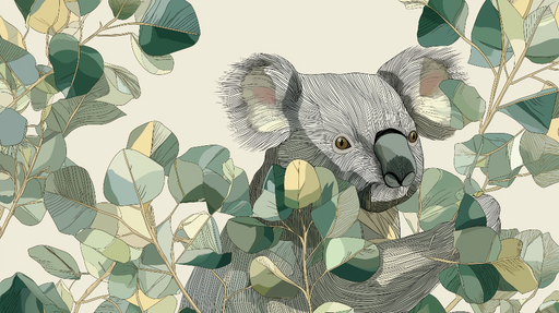 Papier peint koala Un koala discret entouré de feuillage délicat