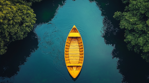 Papier peint lac Barque jaune sur un lac paisible entouré de verdure