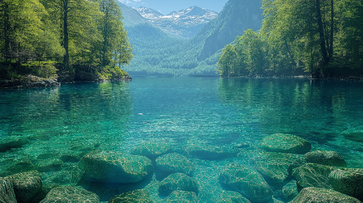 Papier peint lac turquoise Paysage de lac calme avec des rochers sous l'eau