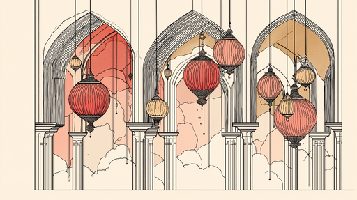 Papier peint lanternes orientales Élégants lanternes suspendues dans des arches architecturales